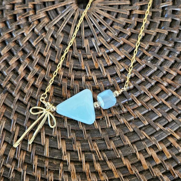 SALE!! Peruvian Opal and AB Square Crystal & Bow Necklace - Picture 4 of 4